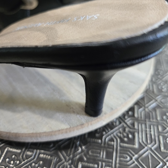 🐢 SAKS FIFTH AVENUE BLACK LEATHER SLINGBACKS Size 10 2.5" Heel - Picture 15 of 17